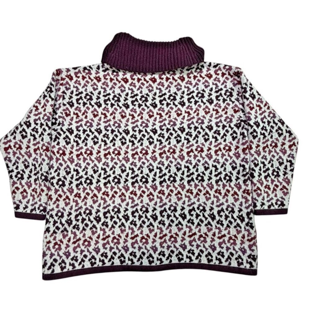 Lands’ End Lofty Cozy Cowlneck Leopard Sweater Plus 2X Burgundy Plum - Picture 4 of 11